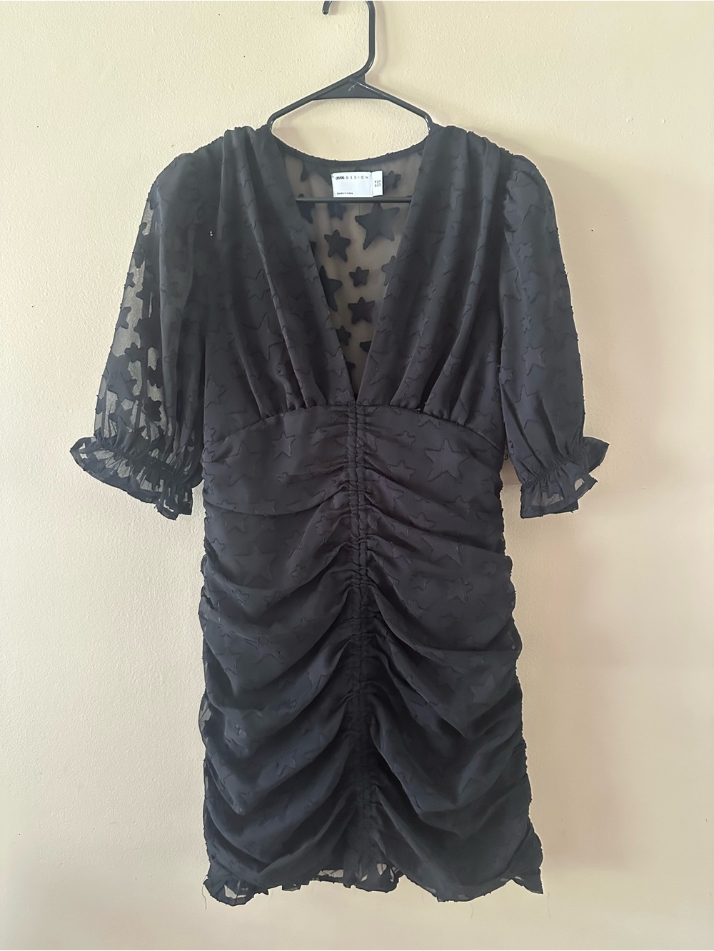 NWOT ASOS Design Women’s Black Star-Pattern Ruched Bodycon Mini Dress, Sz 10